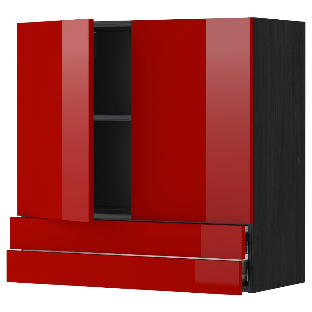 Навесной шкаф, 2 дверцы, 2 ящика МЕТОД / ФОРВАРА, черный, Рингульт красный - схема-чертеж с размерами