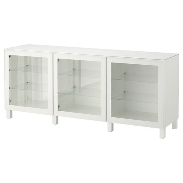 Комбинация для хранения с дверцами БЕСТО, белый, Глассвик белый прозрачное стекло (180x42x74 см) - фото 1