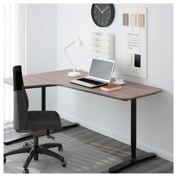 Угловой письменный стол левосторонний БЕКАНТ, серый, черный (160x110 см) - схема-чертеж с размерами