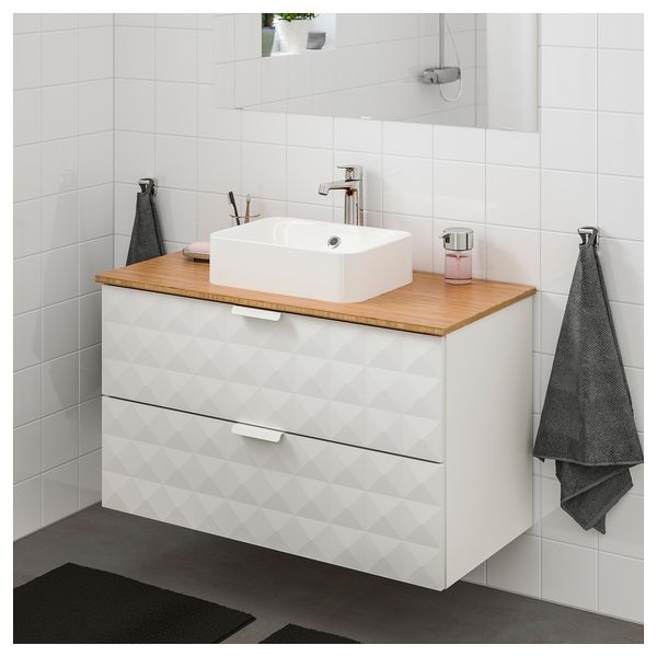 Шкаф со столешницей 45x32 раковина ГОДМОРГОН/ТОЛКЕН / ХОРВИК, Решён белый, бамбук (102x49x72 см) - схема-чертеж с размерами