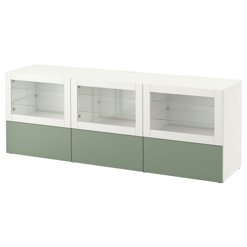 Тумба под ТВ, с дверцами и ящиками БЕСТО, Лаппвикен зеленый, Синдвик белый прозрачное стекло (180x40x64 см) - фото 1