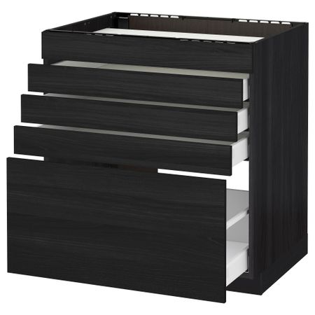 Напольный шкаф для варочной панели, 5 фасадов, 4 ящиков МЕТОД / МАКСИМЕРА, черный, Тингсрид черный
