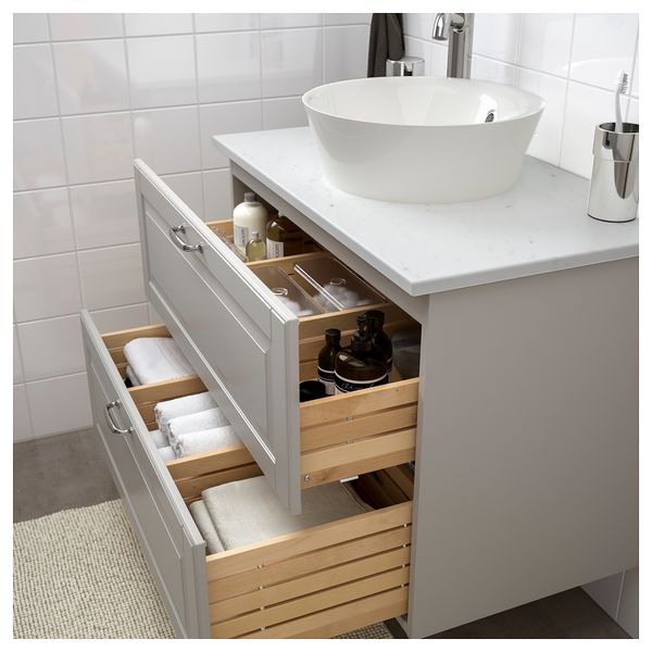 Шкаф со столешницей 40см раковина ГОДМОРГОН/ТОЛКЕН / КАТТЕВИК, Кашён светло-серый, под мрамор (82x49x75 см) - фото 2