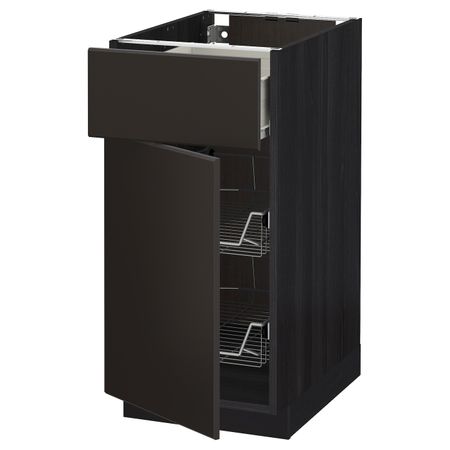 Напольный шкаф с проволочной корзиной/ящ/дверью, черный/Кунгсбакка антрацит 40x60 см IKEA МЕТОД / ФОРВАРА 692.204.53