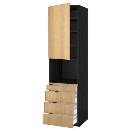Высокий шкаф для комбинированния СВЧ, 4 ящика МЕТОД / МАКСИМЕРА, черный, Экестад дуб