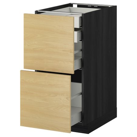 Напольный шкаф 2 фронтальные панели, 2 нижних, 1 средний, 1 высокий ящик МЕТОД / МАКСИМЕРА, черный, Тингсрид береза