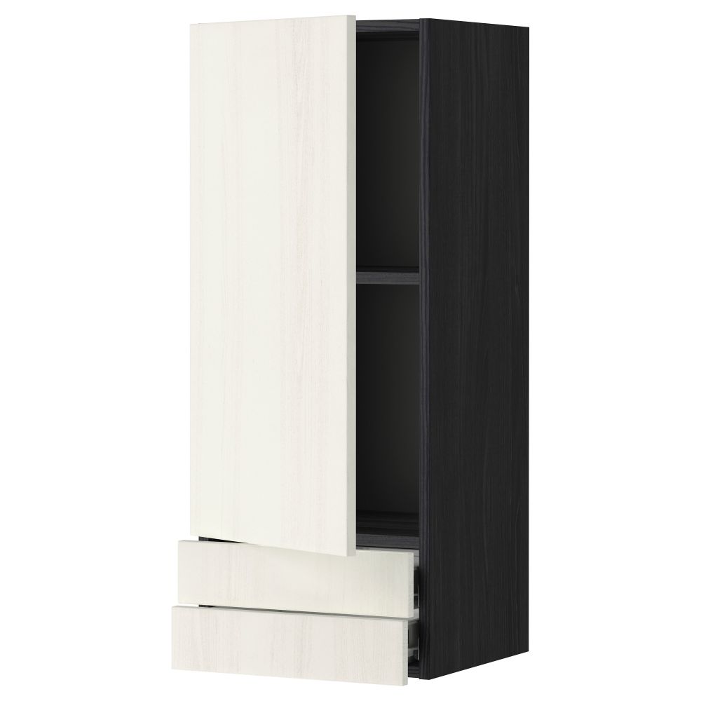 Навесной шкаф с дверцей, 2 ящика МЕТОД / ФОРВАРА, черный, Росдаль белый - схема-чертеж с размерами