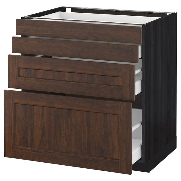 Напольный шкаф 4 фронтальных панели, 4 ящика МЕТОД / МАКСИМЕРА, черный, Эдсерум коричневый - схема-чертеж с размерами