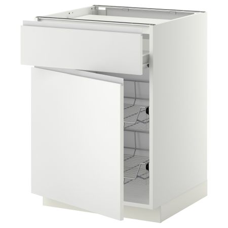 Напольный шкаф для варочной панели, ящик, 2 проволочных корзины МЕТОД / ФОРВАРА, белый, Нодста белый