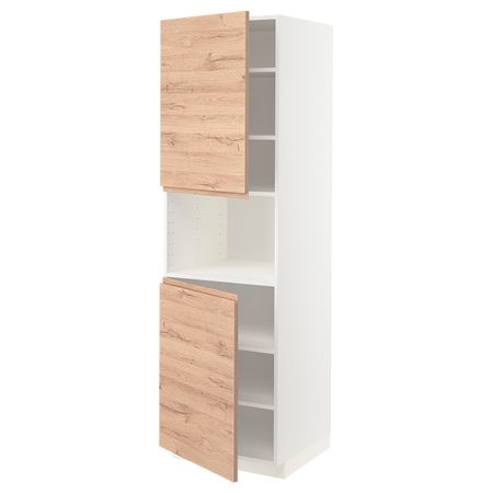Высокий шкаф для/СВЧ, 2 дверцы/полки, белый/Воксторп под дуб 60x60x200 см IKEA METOD МЕТОД 694.142.34