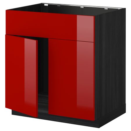 Напольный шкаф под мойку 2 дверцы/фронтальных панели МЕТОД, черный, Рингульт красный (80x60 см)