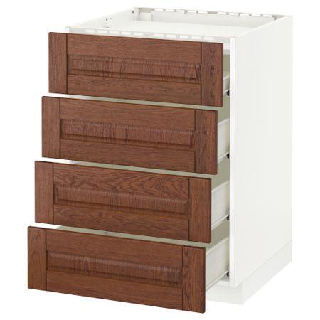 Напольный шкаф, 4 фронтальных панели, 4 ящика МЕТОД / ФОРВАРА, белый, Филипстад коричневый