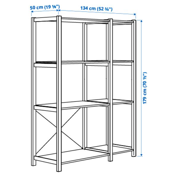 2 секции, полки, 134x50x179 см, сосна IKEA IVAR ИВАР 492.483.25 - схема-чертеж с размерами