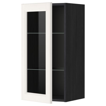 Навесной шкаф с полками, стекляными дверцы МЕТОД, черный, Лаксарби белый