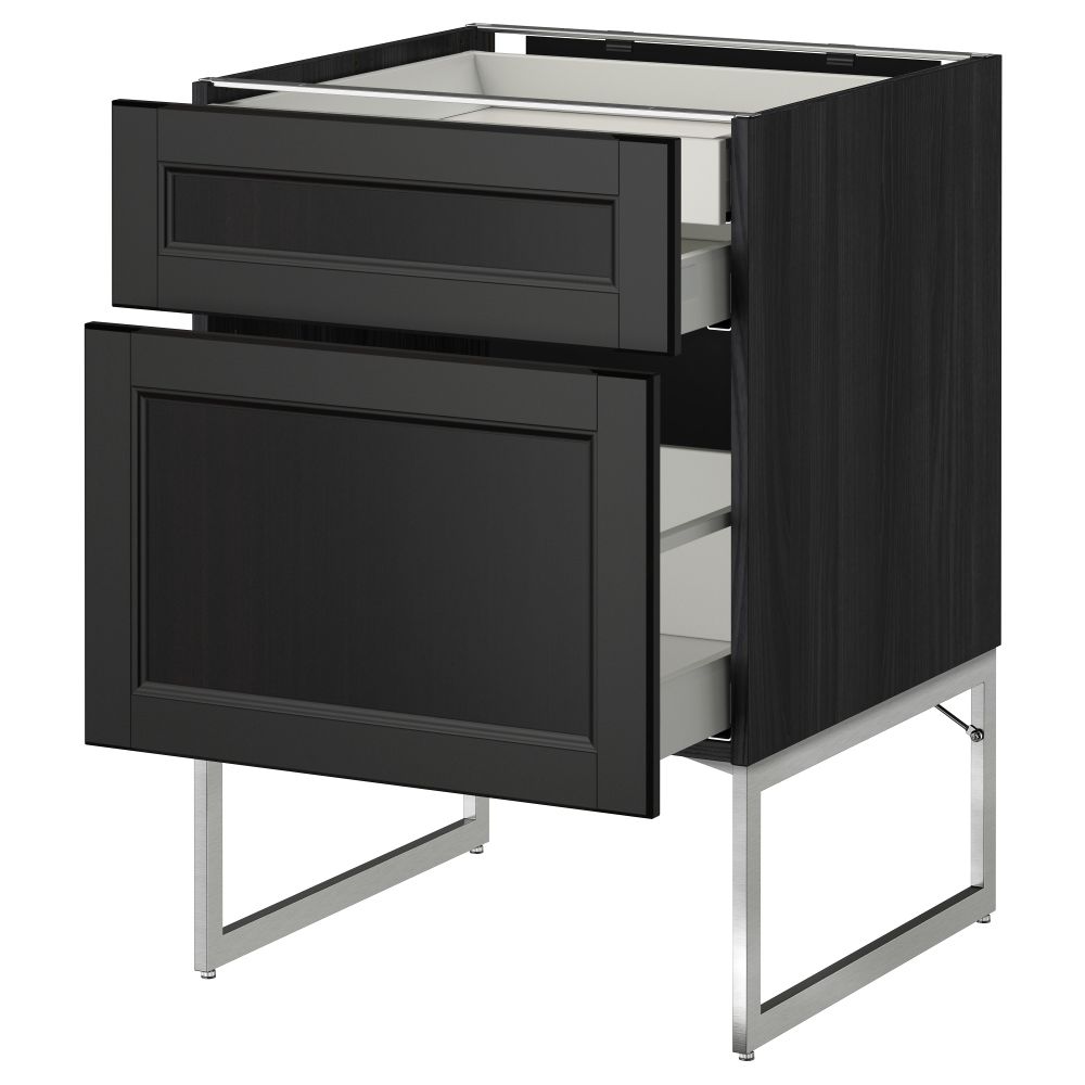 Напольный шкаф 2 фронтальных панели, 2 нижних,1 встроенный ящик МЕТОД / МАКСИМЕРА, черный, Лаксарби черно-коричневый - схема-чертеж с размерами