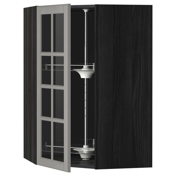 Угловой навесной шкаф с вращающающейся секцией, стеклянными дверцами МЕТОД, черный, Будбин серый - схема-чертеж с размерами