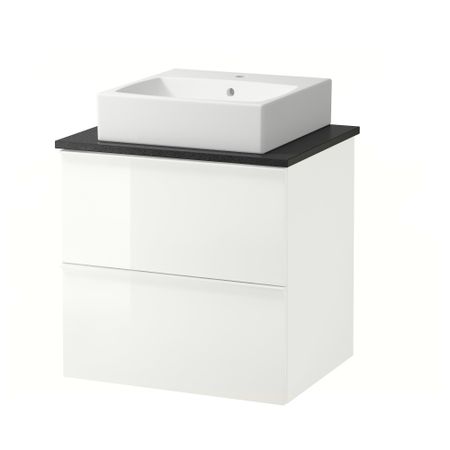 Шк п-раковину/столешн45x45/раковина ГОДМОРГОН/АЛДЕРН / ТОРНВИКЕН, глянцевый белый, черный (62x49x72 см)