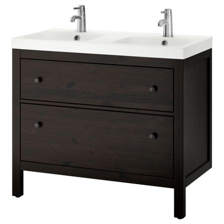 Шкаф для раковины с 2 ящиками ХЕМНЭС / ОДЕНСВИК, морилка черно-коричнев (100x49x89 см)