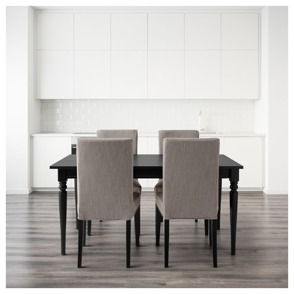Стол и 4 стула ИНГАТОРП / ХЕНРИКСДАЛЬ, черный, Нольхага серо-бежевый (155 см) - фото 2