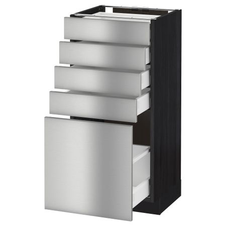 Напольный шкаф с 5 ящиками МЕТОД / МАКСИМЕРА, черный, Гревста нержавеющ сталь