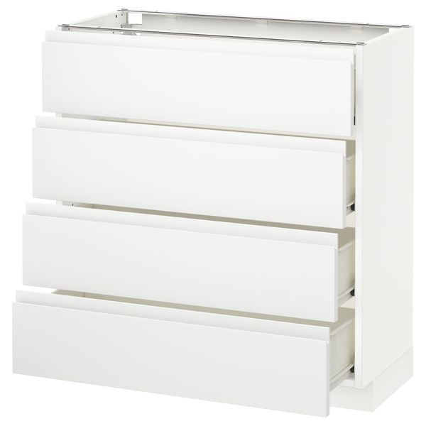 Напольный шкаф 4 фронтальных панели, 4 ящика МЕТОД / ФОРВАРА, белый, Воксторп белый - схема-чертеж с размерами