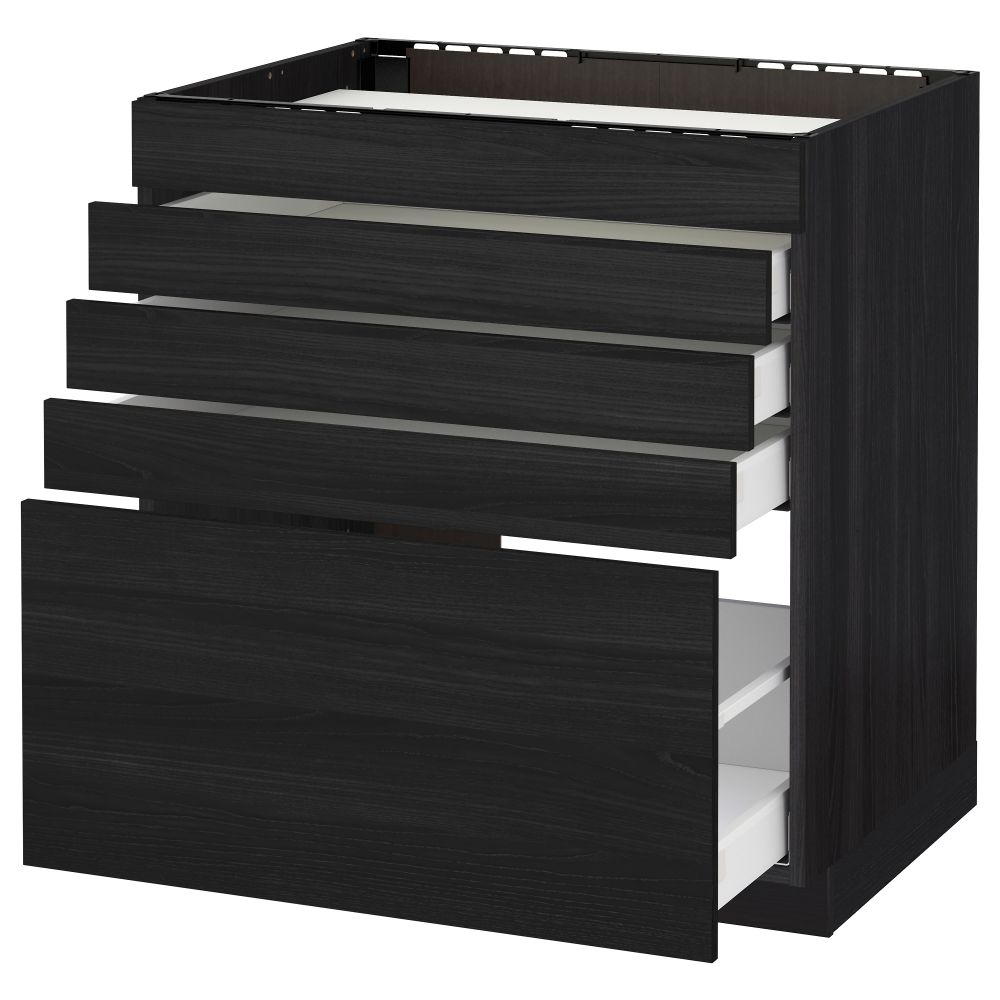 Напольный шкаф для варочной панели, 5 фасадов, 4 ящиков МЕТОД / МАКСИМЕРА, черный, Тингсрид черный - схема-чертеж с размерами