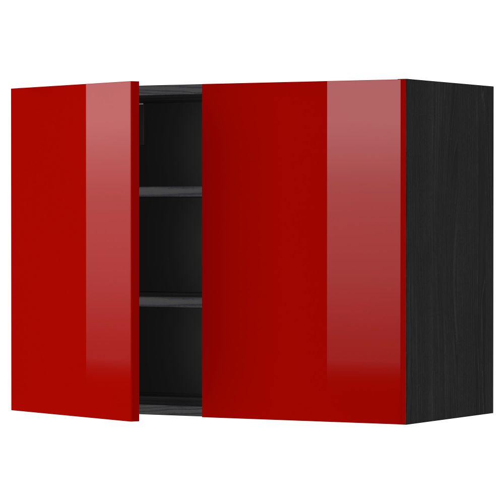 Навесной шкаф с полками, 2 дверцы МЕТОД, черный, Рингульт красный - схема-чертеж с размерами