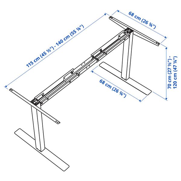 Подстолье-трансформер угловой столешницы, белый 120/160 см IKEA SKARSTA СКАРСТА 704.585.52 - схема-чертеж с размерами