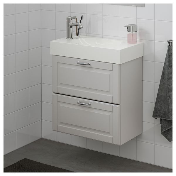 Шкаф для раковины с 2 ящиками ГОДМОРГОН / БРОВИКЕН, Кашён светло-серый (62x33x68 см) - схема-чертеж с размерами