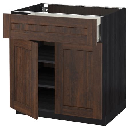 Напольный шкаф + ящик/2дверцы, черный/Эдсерум коричневый 80x60 см IKEA МЕТОД / ФОРВАРА 792.617.54