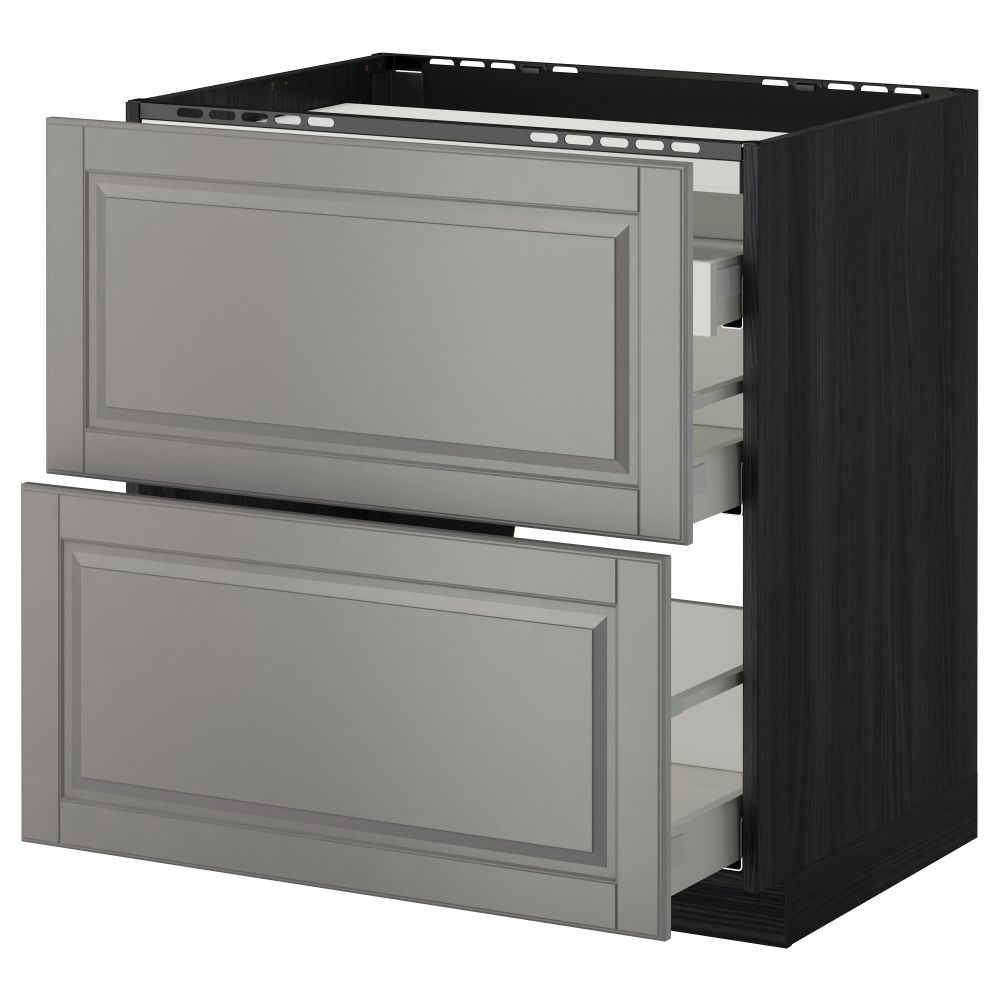 Напольный шкаф, 2 фронтальных панели, 3 ящика МЕТОД / МАКСИМЕРА, черный, Будбин серый - схема-чертеж с размерами