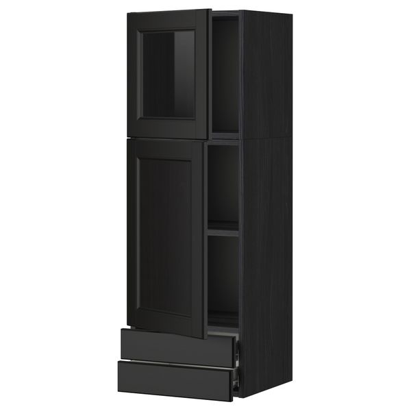 Навесной шкаф, дверцы, стеклянные дверцы, 2 ящика МЕТОД / ФОРВАРА, черный, Лаксарби черно-коричневый черно-коричневый (40x120 - фото 1