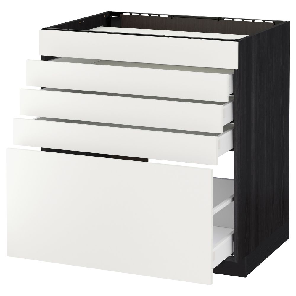 Напольный шкаф для варочной панели, 5 фасадов, 4 ящиков МЕТОД / МАКСИМЕРА, черный, Хэггеби белый - схема-чертеж с размерами
