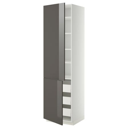 Высокий шкаф + полки, 3 ящика, 2 дверцы МЕТОД / МАКСИМЕРА, белый, Рингульт серый