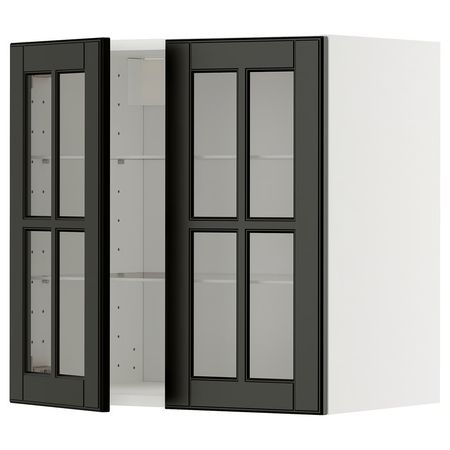 METOD Навесной шкаф/полки/2стеклян двери - белый/Bodbyn чёрный 60x60 см