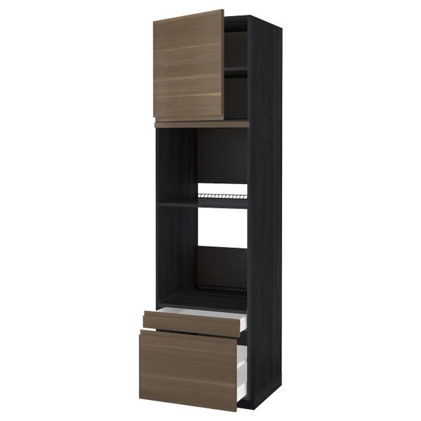 Высокий шкаф для духовки комбинированный, духовка + дверца/2ящ, черный/Воксторп грецкий орех 60x60x220 см IKEA МЕТОД / МАКСИМЕРА - схема-чертеж с размерами