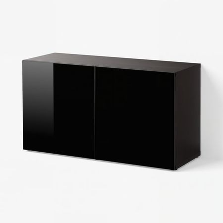 BESTÅ Стеллаж с дверьми - черно-коричневый/Selsviken глянцевый/черный 120x42x64 см