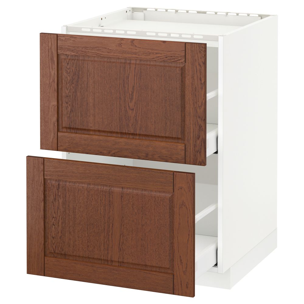 Напольный шкаф, 2 фронтальных панели, 3 ящика МЕТОД / МАКСИМЕРА, белый, Филипстад коричневый - схема-чертеж с размерами