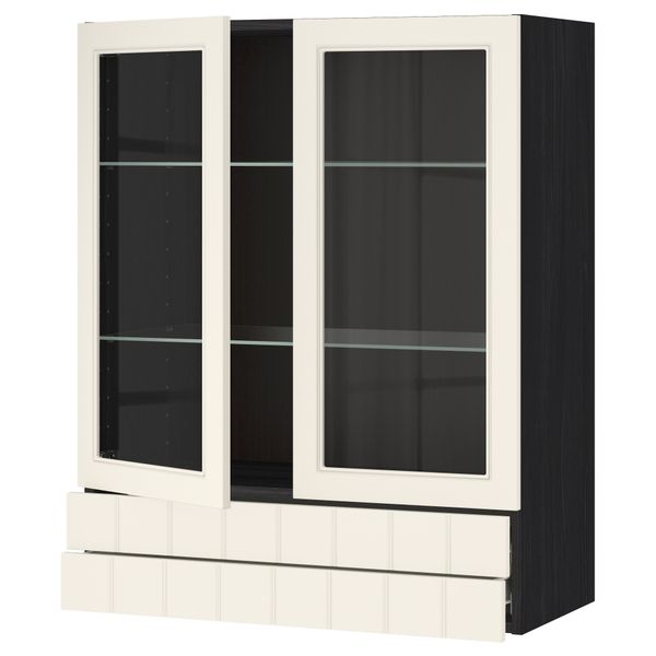 Навесной шкаф, 2 стеклянные дверцы, 2 ящика МЕТОД / ФОРВАРА, черный, Хитарп белый с оттенком - схема-чертеж с размерами