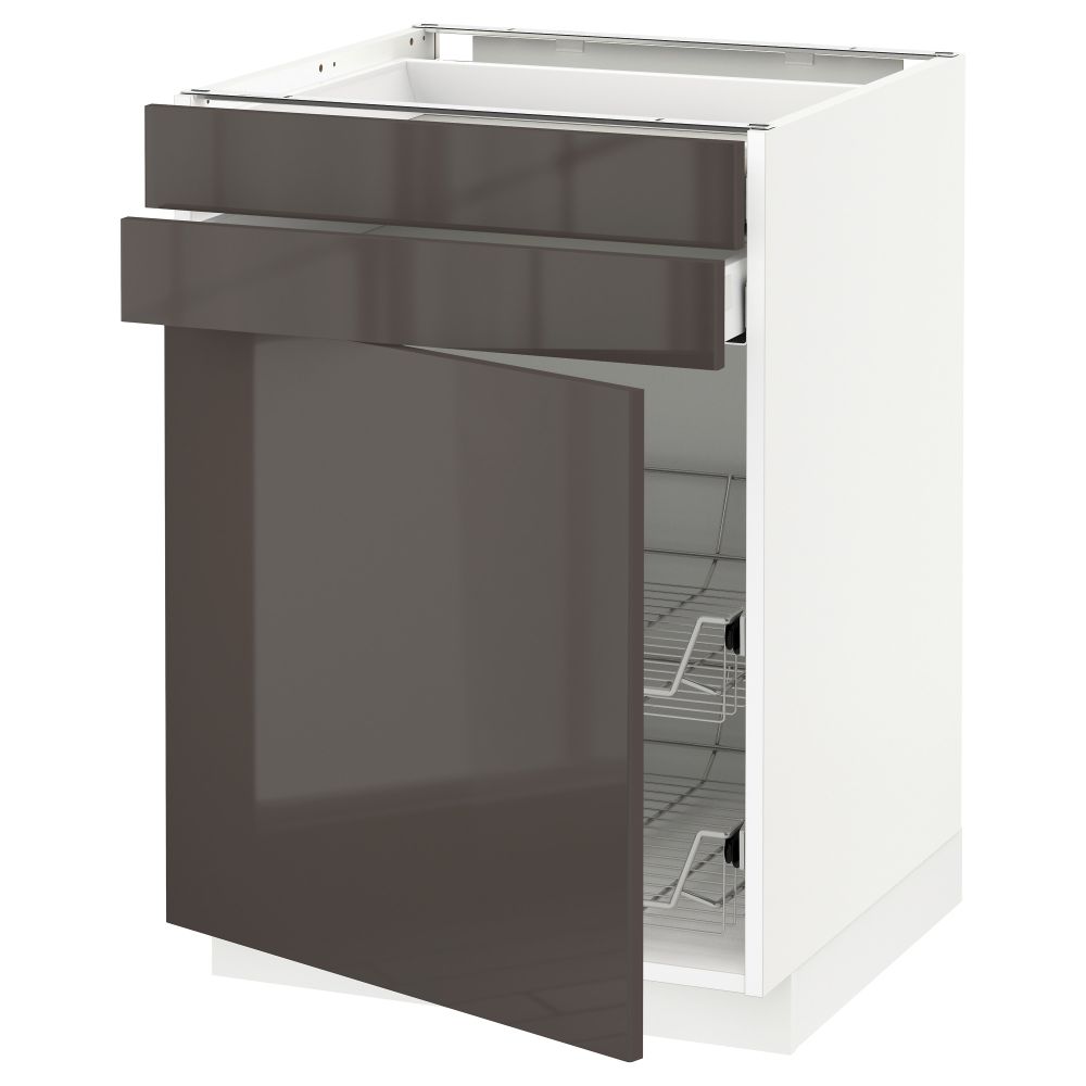 Напольный шкаф, дверца, 2 ящика, проволочных корзин МЕТОД / МАКСИМЕРА, белый, Рингульт серый - схема-чертеж с размерами