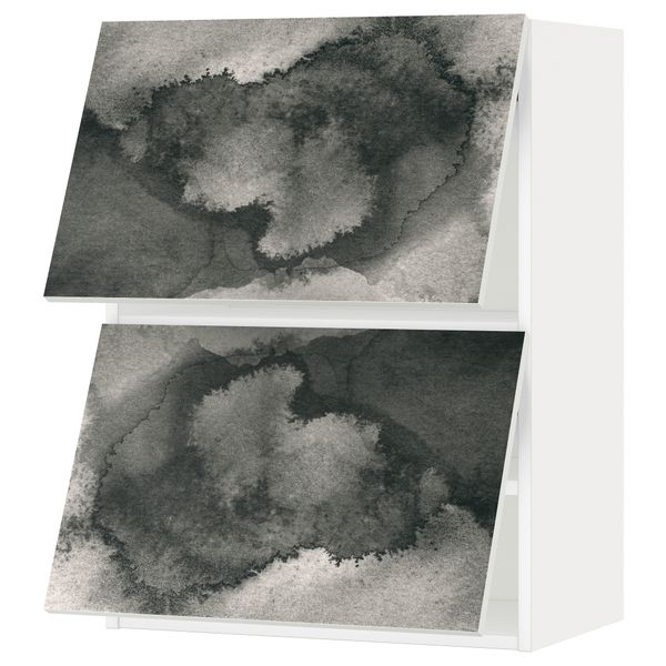 Навесной шкаф, 2 дверцы, горизонтальный МЕТОД, белый, Кальвиа с печатным рисунком - схема-чертеж с размерами