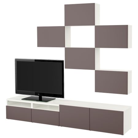 Шкаф для ТВ, комбинация БЕСТО, белый, Вальвикен темно-коричневый (240x20/40x204 см)