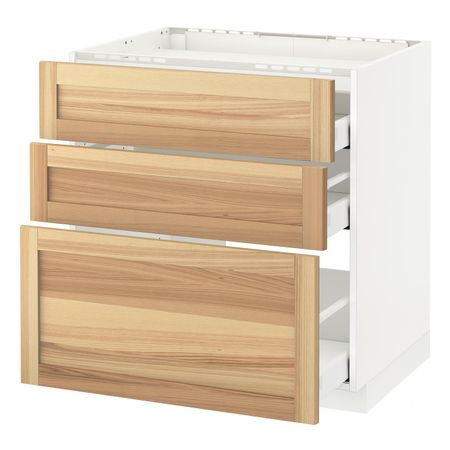 Напольный шкаф, 3 фронтальных панели/3ящика, белый/Торхэмн ясень 80x60 см IKEA METOD МЕТОД / MAXIMERA МАКСИМЕРА 792.356.18