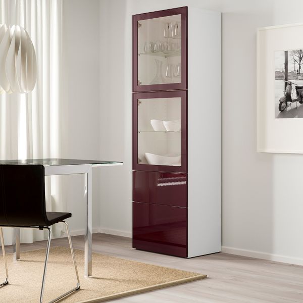 Комбинация для хранения + стеклянная дверц, белый Сельсвикен/темный красно-коричневый прозрачное стекло 60x42x193 см IKEA BESTÅ - схема-чертеж с размерами