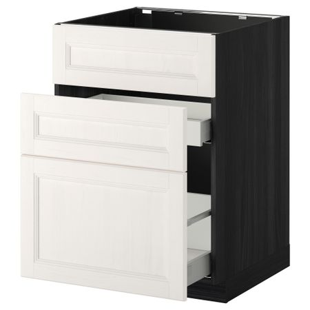 Напольный шкаф под мойку + 3 фронтальных панели, 2 ящика МЕТОД / МАКСИМЕРА, черный, Лаксарби белый