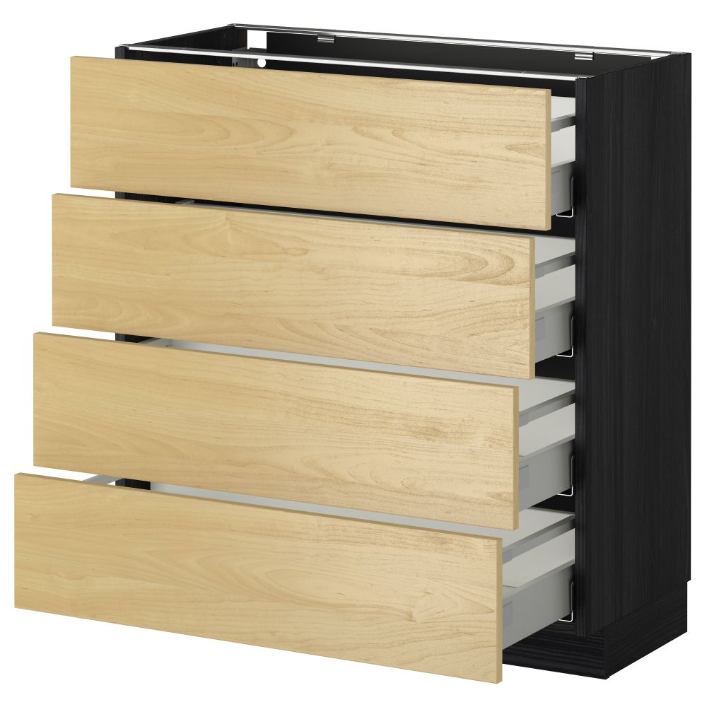 Напольный шкаф 4 фронтальных панели, 4 ящика МЕТОД / МАКСИМЕРА, черный, Тингсрид береза - схема-чертеж с размерами