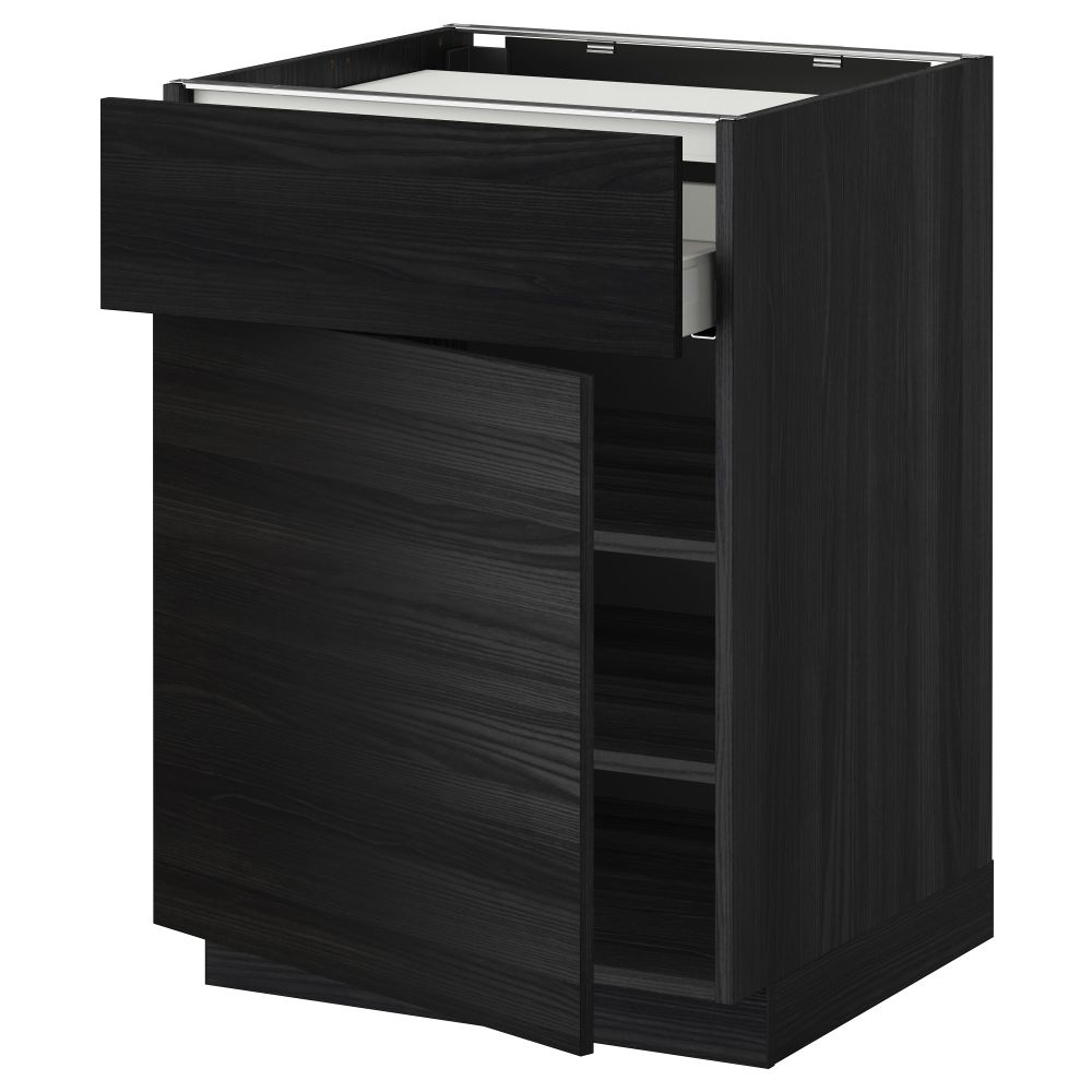 Напольный шкаф для варочной панели, ящик, полка, дверцы МЕТОД / МАКСИМЕРА, черный, Тингсрид черный (60x60 см) - фото 1