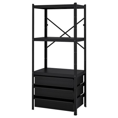 1 секция, полки, ящики, 85x55x190 см, черный IKEA BRORINGE БРУР-ИНГЕ 294.232.21