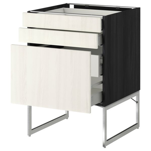 Напольный шкаф 3 фронтальных панели, 2 нижних, 2 средних ящика МЕТОД / МАКСИМЕРА, черный, Росдаль белый - схема-чертеж с размерами