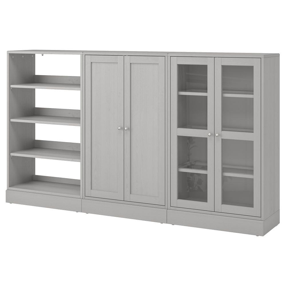 Комбинация для хранения с стеклянная дверцы, 243x37x134 см, серый IKEA HAVSTA ХАВСТА 792.660.30 - фото 1